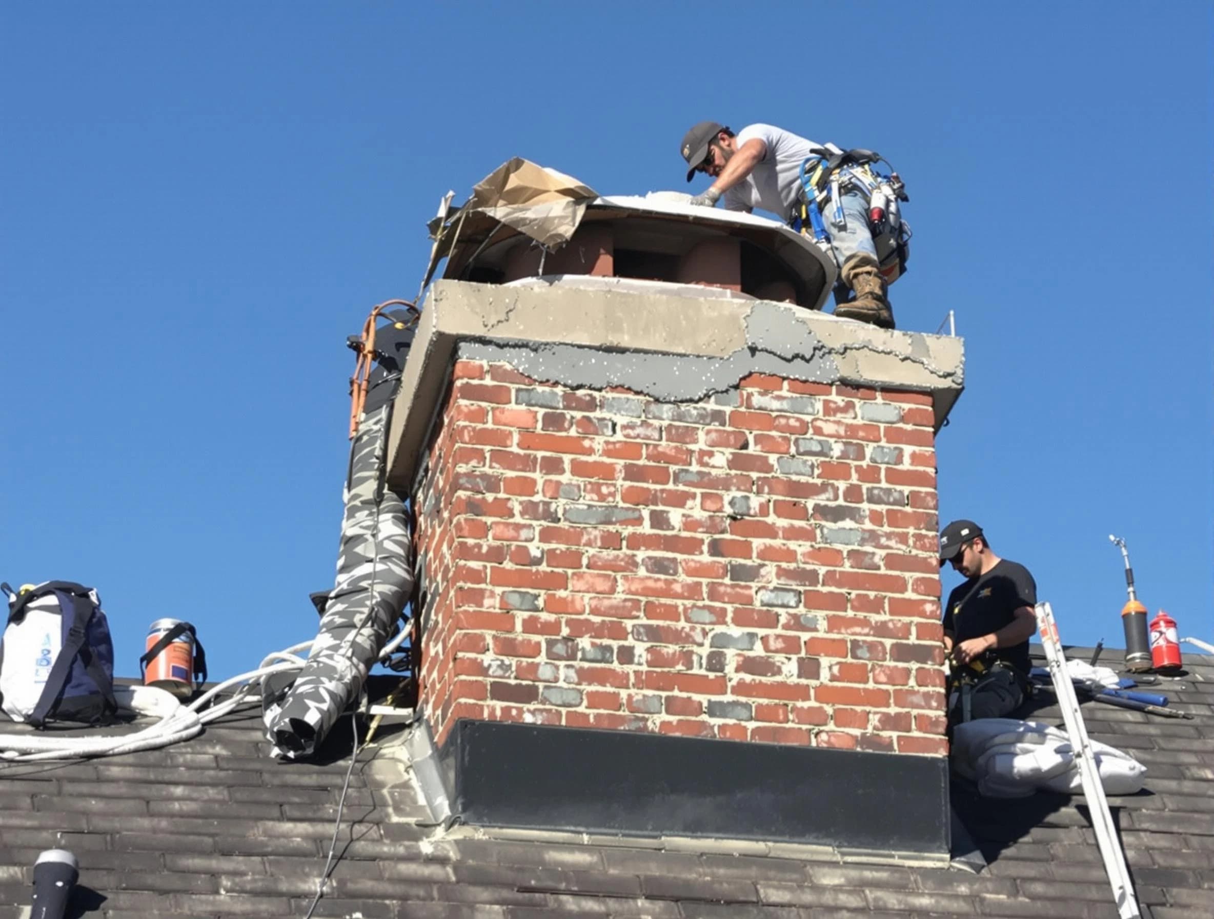 Randolph Chimney Sweep installing a custom chimney crown in Randolph, MA