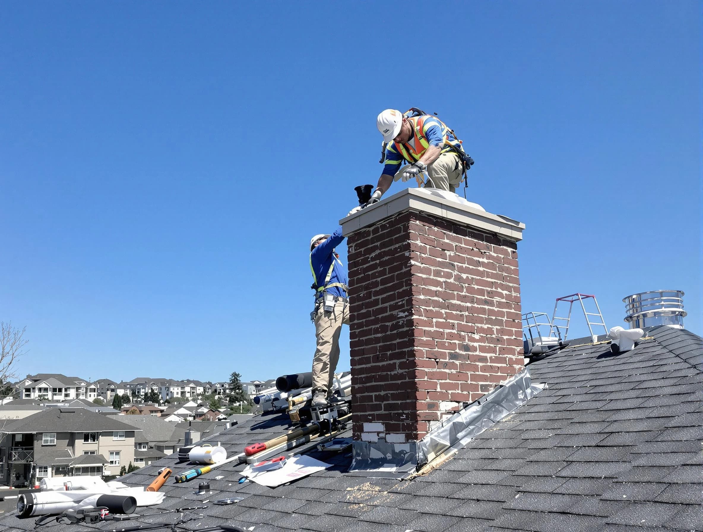 Randolph Chimney Sweep repairing a chimney crown in Randolph, MA
