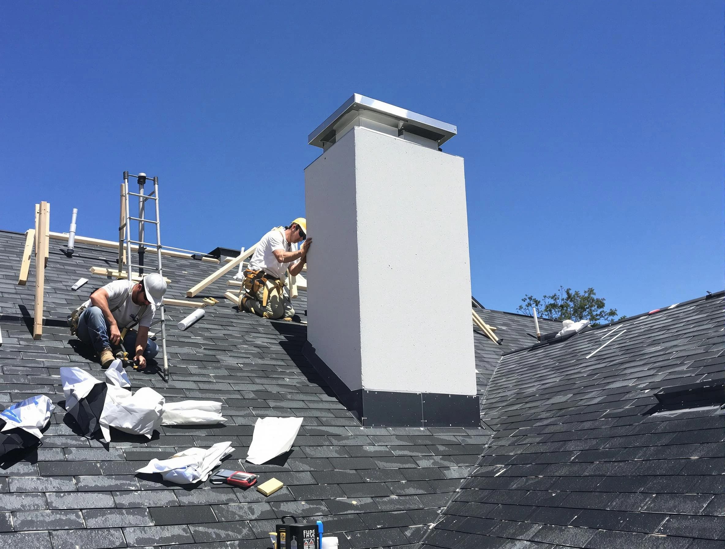 Randolph Chimney Sweep crew installing a new chimney in Randolph, MA