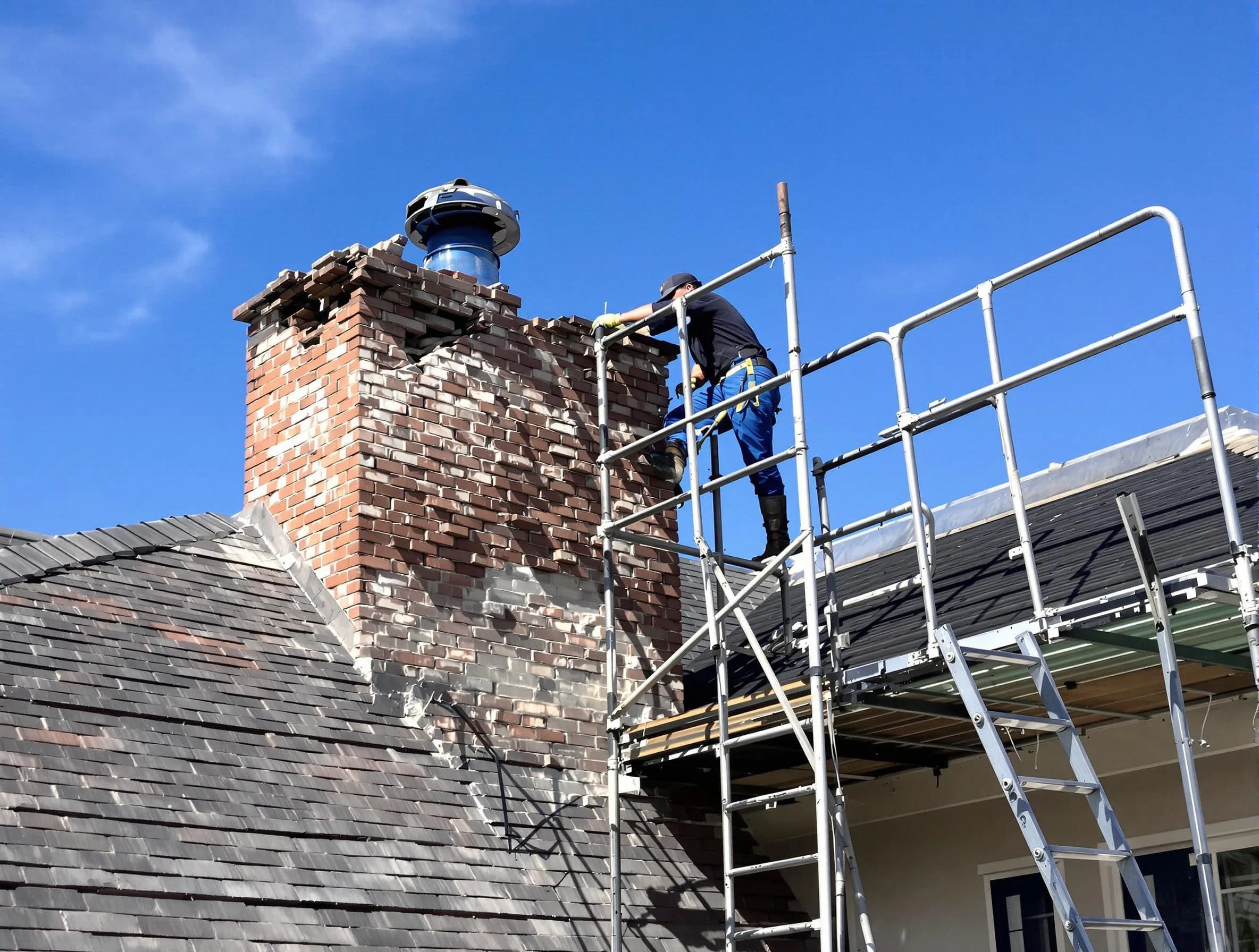 Rebuilding a chimney structure by Randolph Chimney Sweep in Randolph, MA