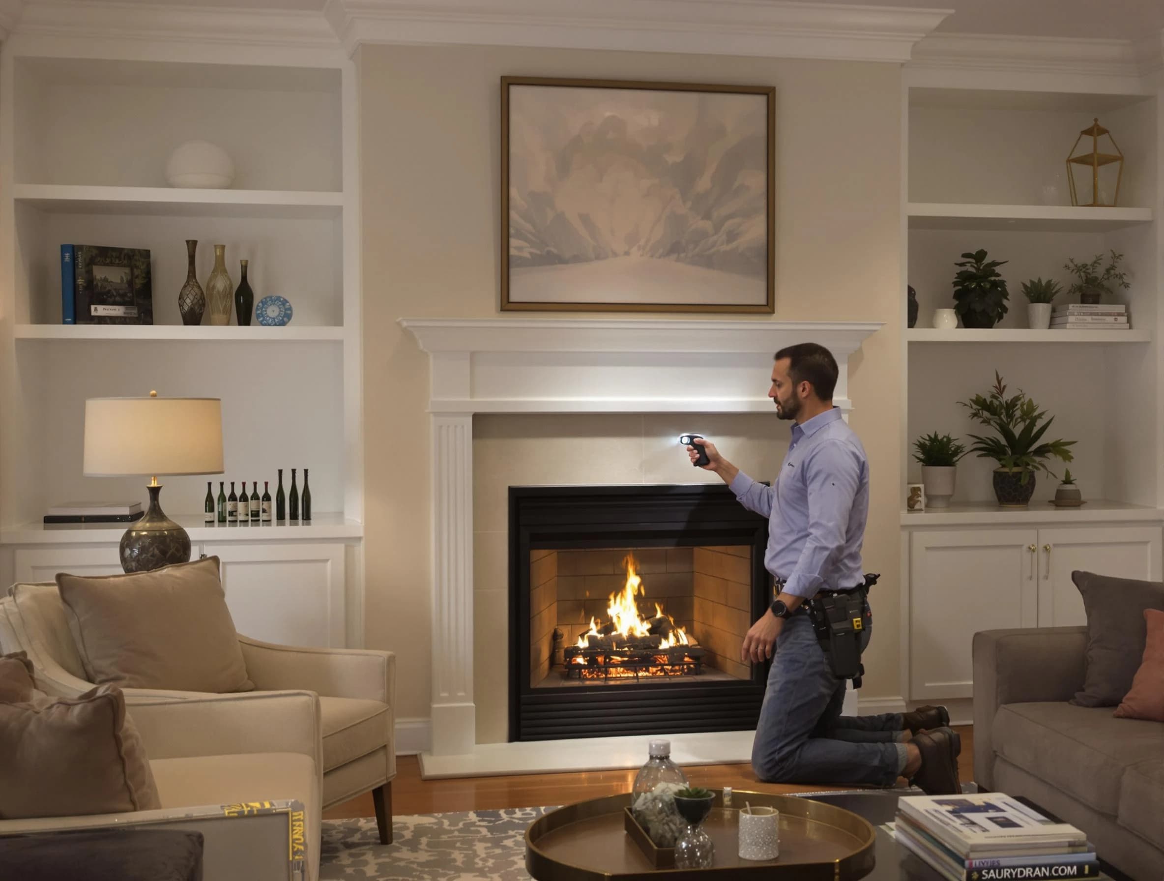 Randolph Chimney Sweep conducting a fireplace safety inspection in Randolph, MA