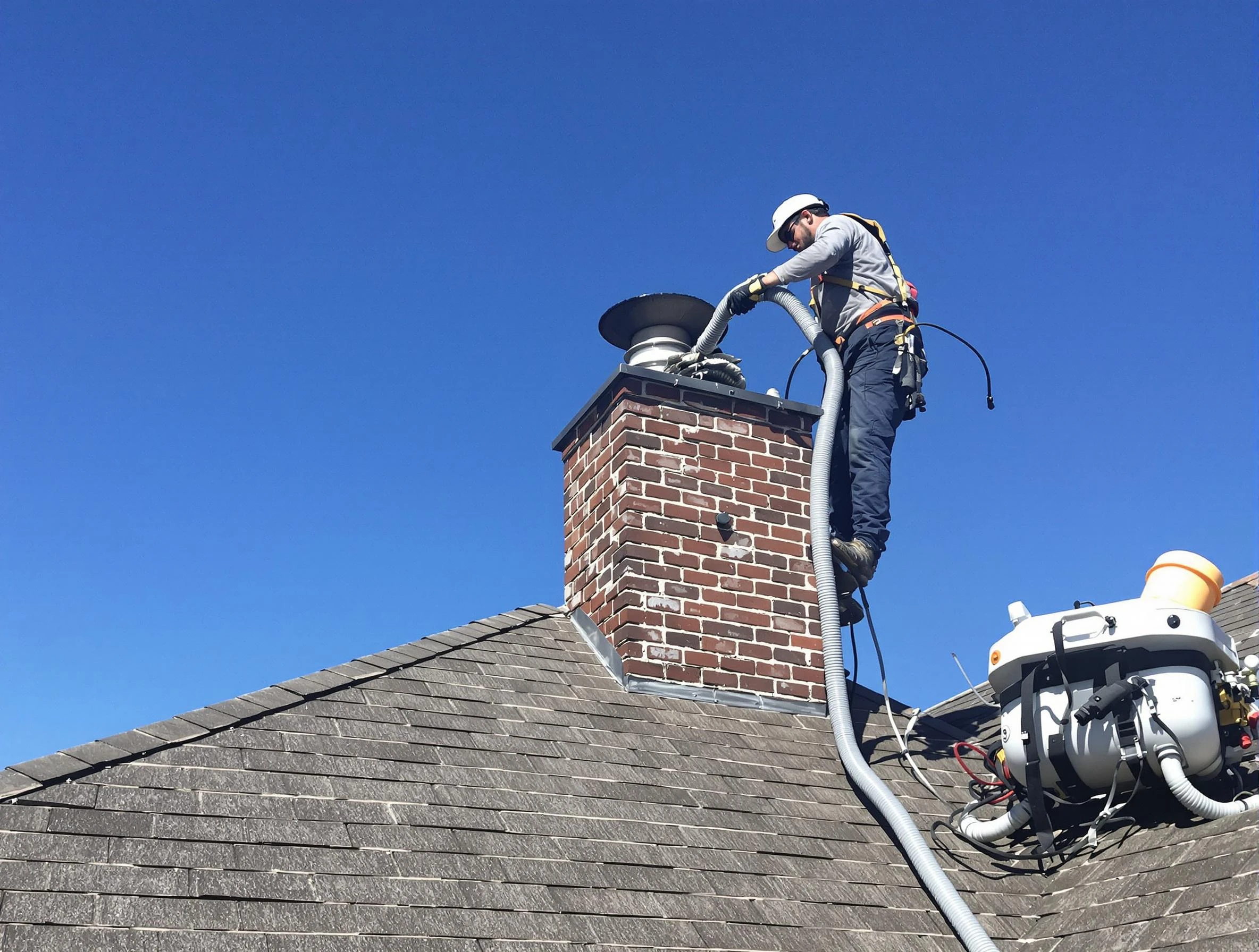 Dedicated Randolph Chimney Sweep team member cleaning a chimney in Randolph, MA